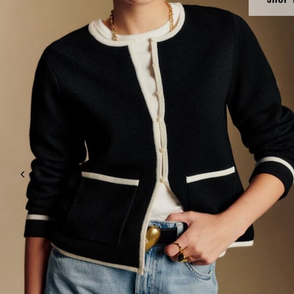 NWOT Sezane Brielle Cardigan size M in Black Ecru - Picture 2 of 7